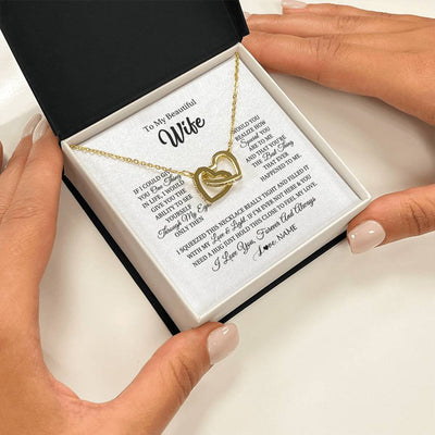 Interlocking Hearts Necklace 18K Yellow Gold Finish | 2 | Personalized To My Beautiful Wife Necklace From Husband If I Could Give You Wife Birthday Anniversary Wedding Day Christmas Customized Gift Box Message Card | siriusteestore