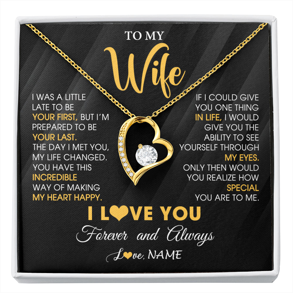 Forever Love Necklace 18K Yellow Gold Finish | 1 | Personalized To My Beautiful Wife Necklace From Husband Jewelry Forever Love Wife Birthday Gifts Anniversary Wedding Valentines Day Gift Box Message Card | siriusteestore