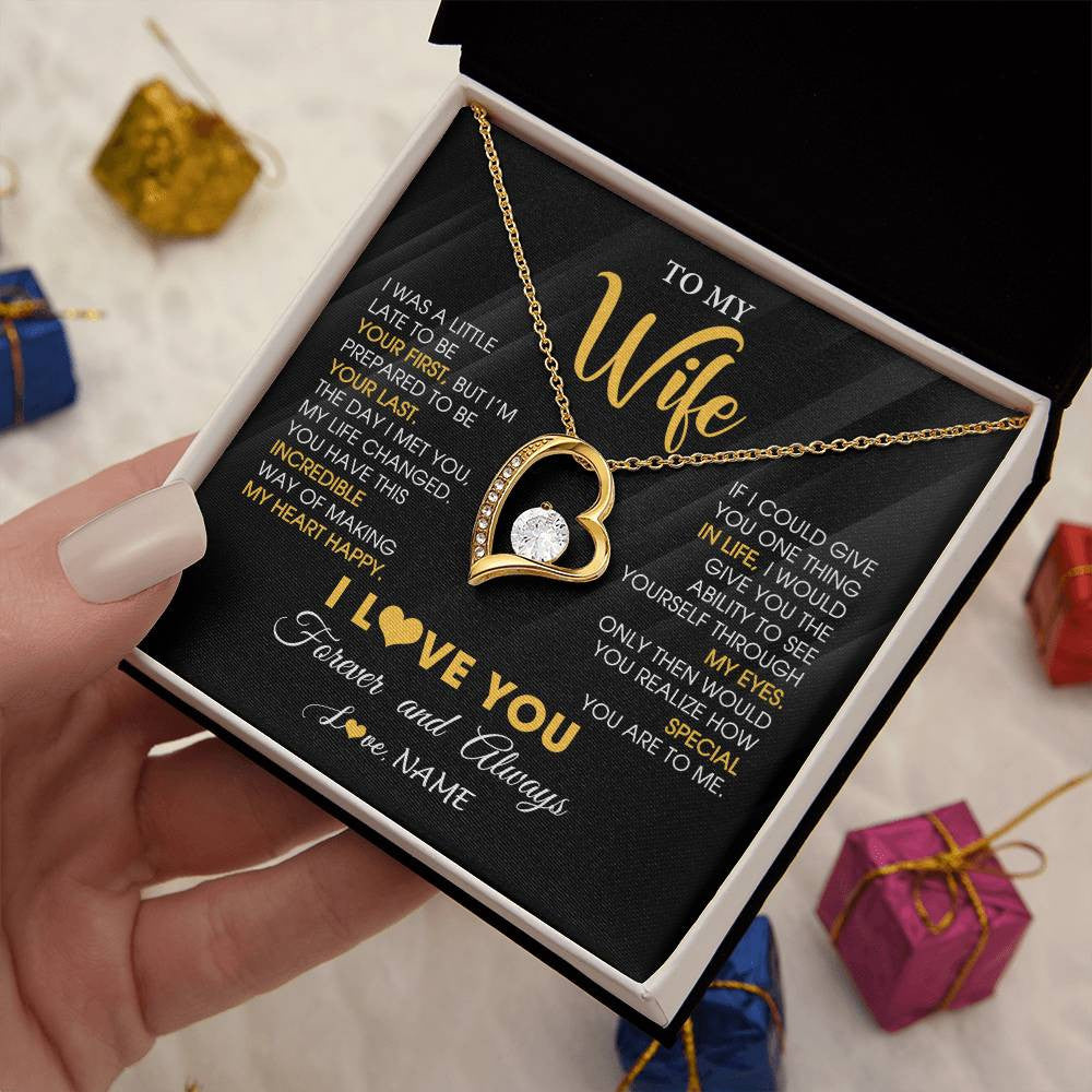Forever Love Necklace 18K Yellow Gold Finish | 2 | Personalized To My Beautiful Wife Necklace From Husband Jewelry Forever Love Wife Birthday Gifts Anniversary Wedding Valentines Day Gift Box Message Card | siriusteestore