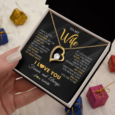 Forever Love Necklace 18K Yellow Gold Finish | 2 | Personalized To My Beautiful Wife Necklace From Husband Jewelry Forever Love Wife Birthday Gifts Anniversary Wedding Valentines Day Gift Box Message Card | siriusteestore