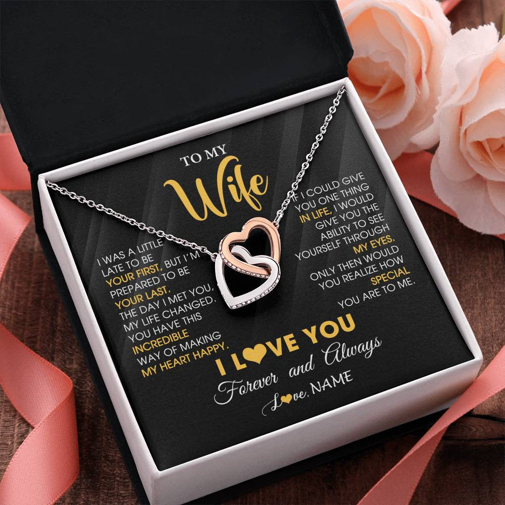 Interlocking Hearts Necklace Stainless Steel & Rose Gold Finish | 2 | Personalized To My Beautiful Wife Necklace From Husband Jewelry Forever Love Wife Birthday Gifts Anniversary Wedding Valentines Day Gift Box Message Card | siriusteestore