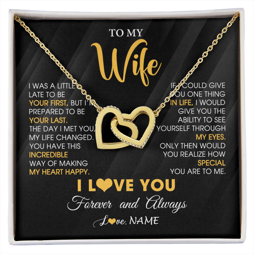 Interlocking Hearts Necklace 18K Yellow Gold Finish | 1 | Personalized To My Beautiful Wife Necklace From Husband Jewelry Forever Love Wife Birthday Gifts Anniversary Wedding Valentines Day Gift Box Message Card | siriusteestore