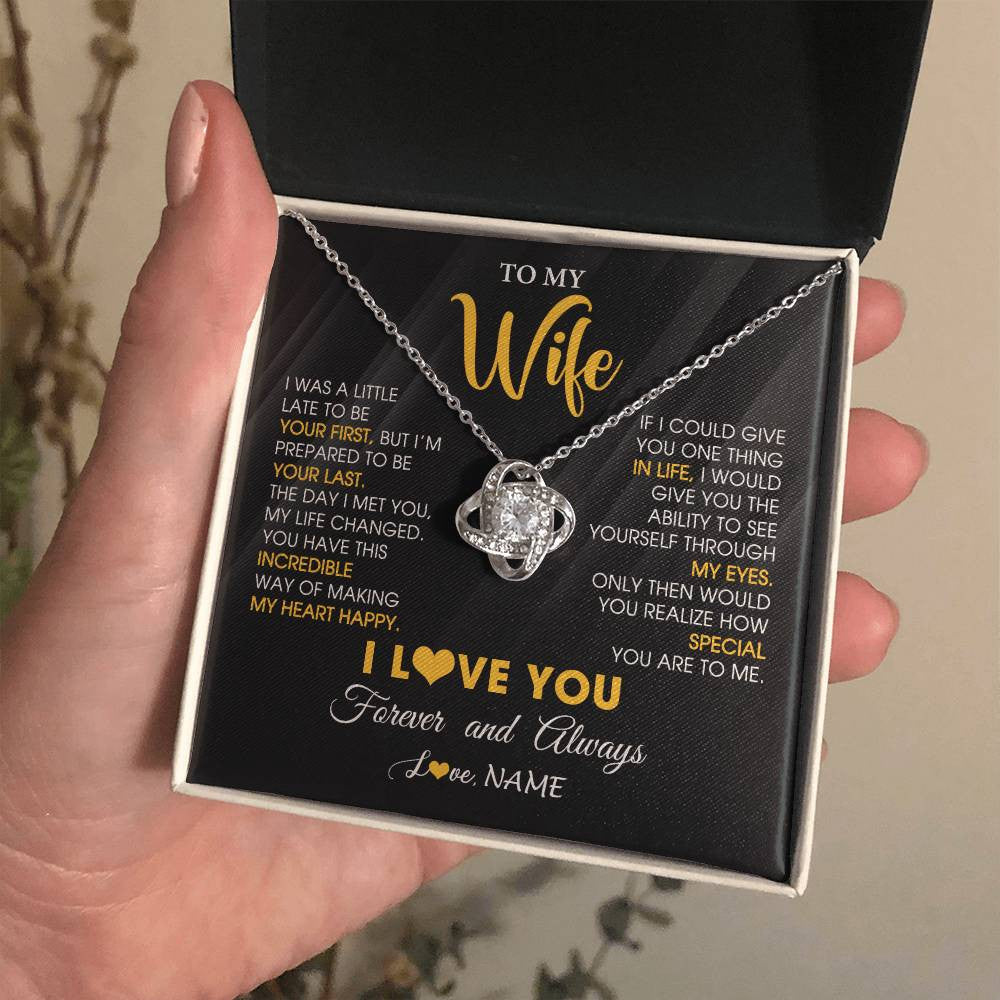 Love Knot Necklace 14K White Gold Finish | 2 | Personalized To My Beautiful Wife Necklace From Husband Jewelry Forever Love Wife Birthday Gifts Anniversary Wedding Valentines Day Gift Box Message Card | siriusteestore