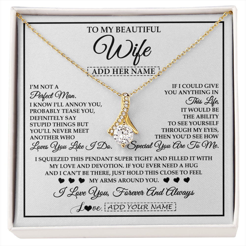 Alluring Beauty Necklace 18K Yellow Gold Finish | 1 | Personalized To My Beautiful Wife Necklace From Husband Love You Like I Do Promise Wife Romantic Birthday Anniversary For Her Christmas Gift Box Message Card | siriusteestore