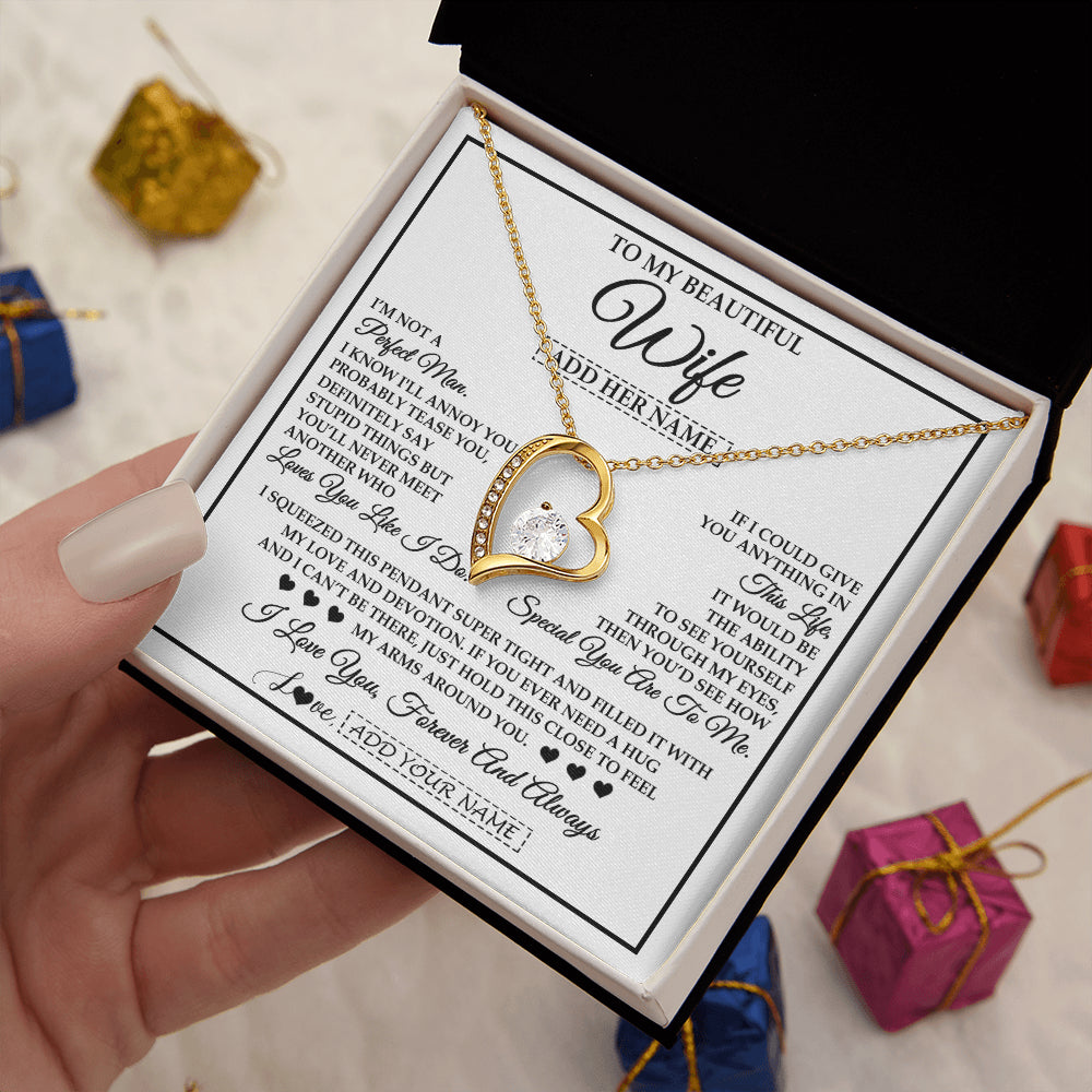 Forever Love Necklace 18K Yellow Gold Finish | 2 | Personalized To My Beautiful Wife Necklace From Husband Love You Like I Do Promise Wife Romantic Birthday Anniversary For Her Christmas Gift Box Message Card | siriusteestore