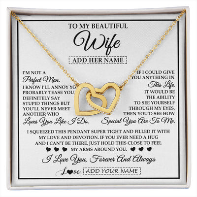 Interlocking Hearts Necklace 18K Yellow Gold Finish | 1 | Personalized To My Beautiful Wife Necklace From Husband Love You Like I Do Promise Wife Romantic Birthday Anniversary For Her Christmas Gift Box Message Card | siriusteestore