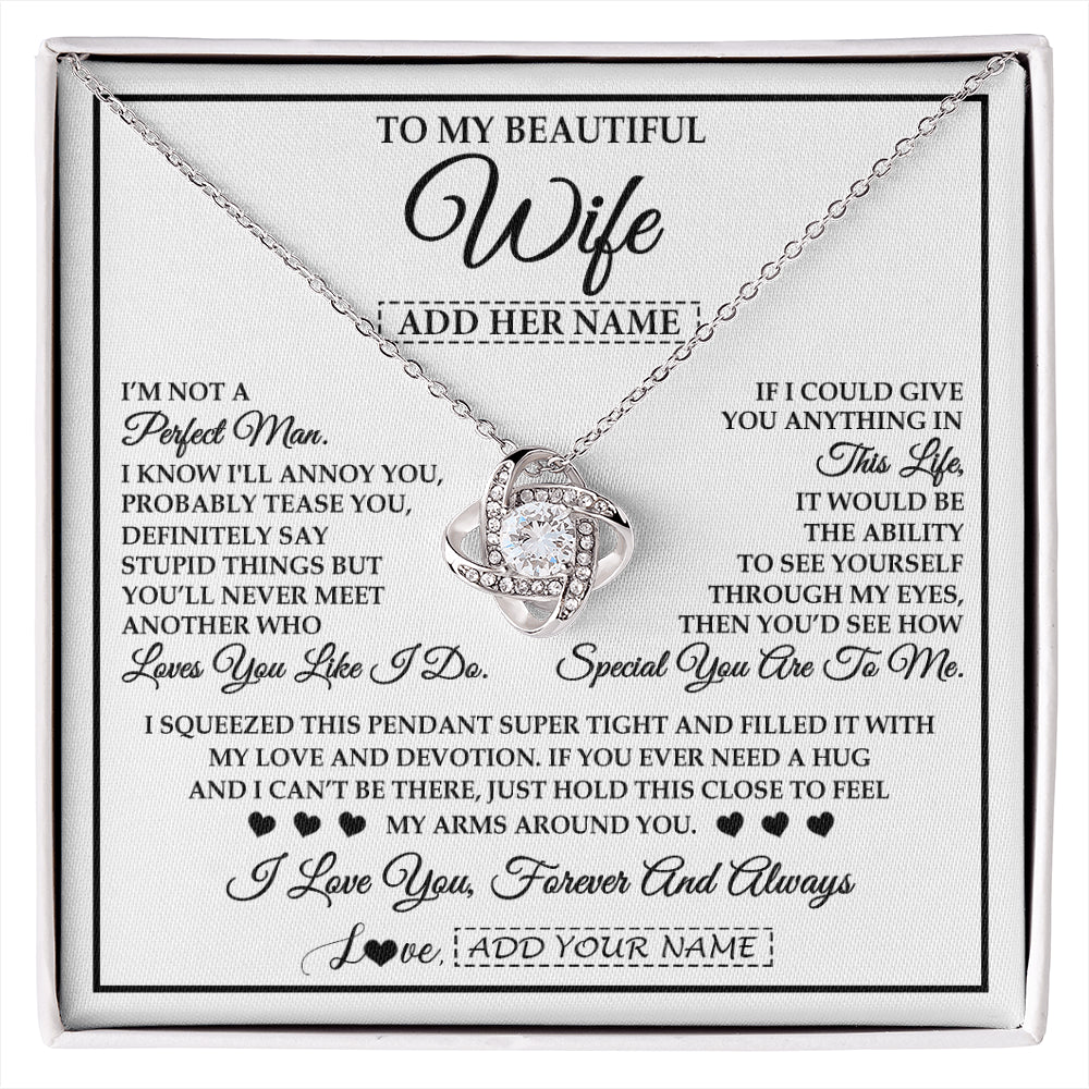 Love Knot Necklace 14K White Gold Finish | 1 | Personalized To My Beautiful Wife Necklace From Husband Love You Like I Do Promise Wife Romantic Birthday Anniversary For Her Christmas Gift Box Message Card | siriusteestore