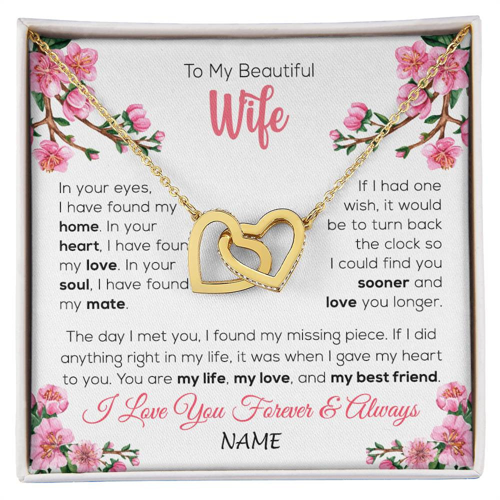 Interlocking Hearts Necklace 18K Yellow Gold Finish | 1 | Personalized To My Beautiful Wife Necklace From Husband Love You Longer Wife Birthday Anniversary Wedding Valentines Day Customized Gift Box Message Card | siriusteestore