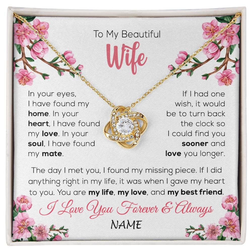 Love Knot Necklace 18K Yellow Gold Finish | 1 | Personalized To My Beautiful Wife Necklace From Husband Love You Longer Wife Birthday Anniversary Wedding Valentines Day Customized Gift Box Message Card | siriusteestore