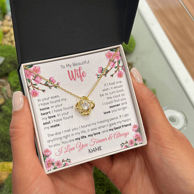 Love Knot Necklace 18K Yellow Gold Finish | 2 | Personalized To My Beautiful Wife Necklace From Husband Love You Longer Wife Birthday Anniversary Wedding Valentines Day Customized Gift Box Message Card | siriusteestore