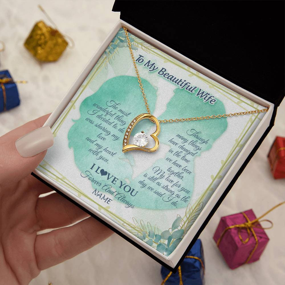 Forever Love Necklace 18K Yellow Gold Finish | 2 | Personalized To My Beautiful Wife Necklace From Husband My Heart With You Wife Valentines Wedding Day Birthday Christmas Customized Gift Box Message Card | siriusteestore