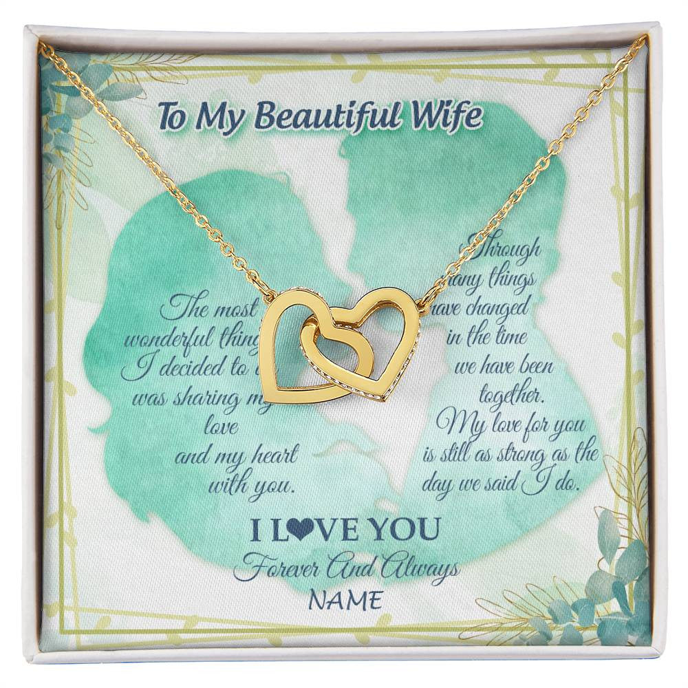 Interlocking Hearts Necklace 18K Yellow Gold Finish | 1 | Personalized To My Beautiful Wife Necklace From Husband My Heart With You Wife Valentines Wedding Day Birthday Christmas Customized Gift Box Message Card | siriusteestore
