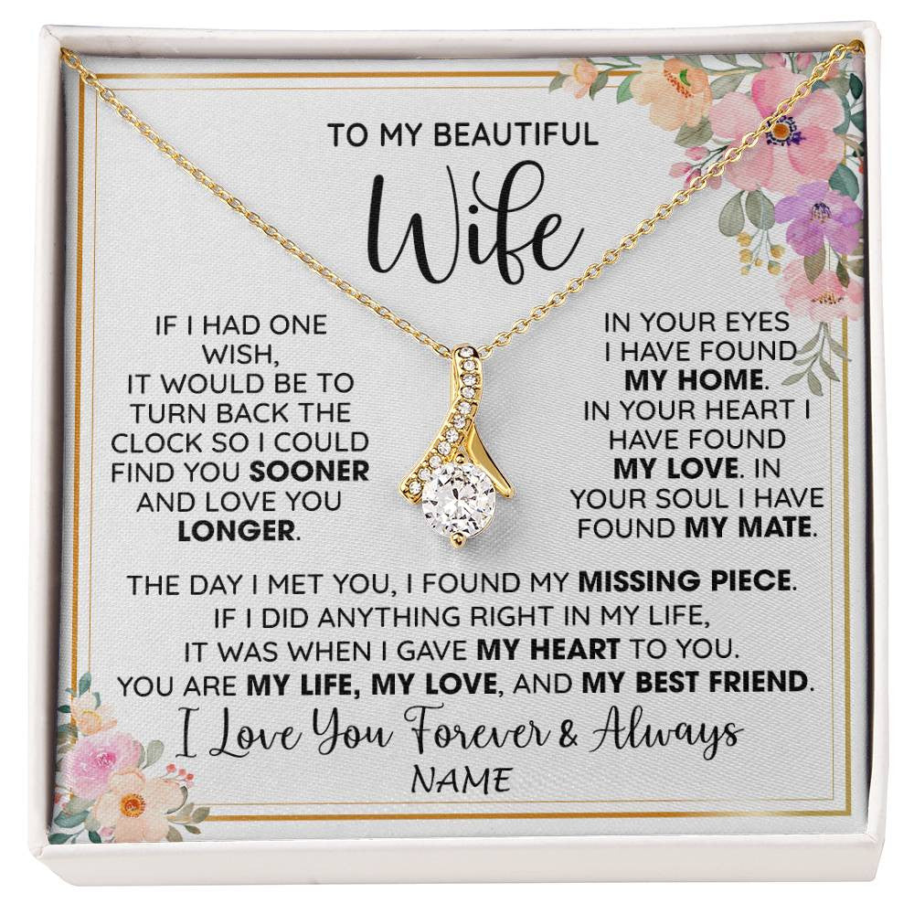 Alluring Beauty Necklace 18K Yellow Gold Finish | 1 | Personalized To My Beautiful Wife Necklace From Husband My Life My Love Wife Birthday Anniversary Valentines Day Christmas Customized Gift Box Message Card | siriusteestore