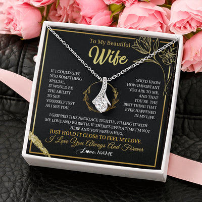 Alluring Beauty Necklace 14K White Gold Finish | 2 | Personalized To My Beautiful Wife Necklace From Husband My Love Wife Birthday Romantic Unique Anniversary Wedding Christmas Customized Gift Box Message Card | siriusteestore