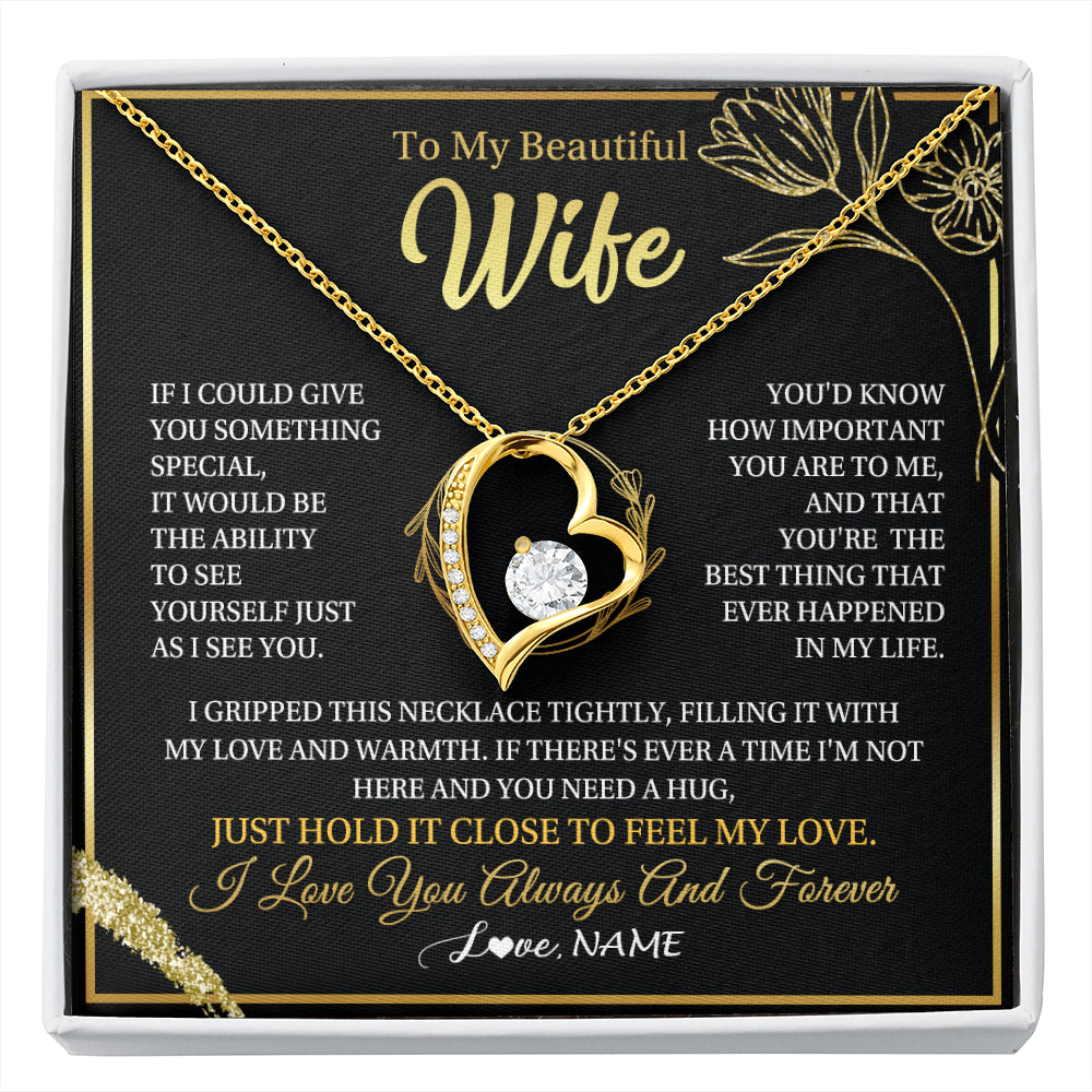 Forever Love Necklace 18K Yellow Gold Finish | 1 | Personalized To My Beautiful Wife Necklace From Husband My Love Wife Birthday Romantic Unique Anniversary Wedding Christmas Customized Gift Box Message Card | siriusteestore
