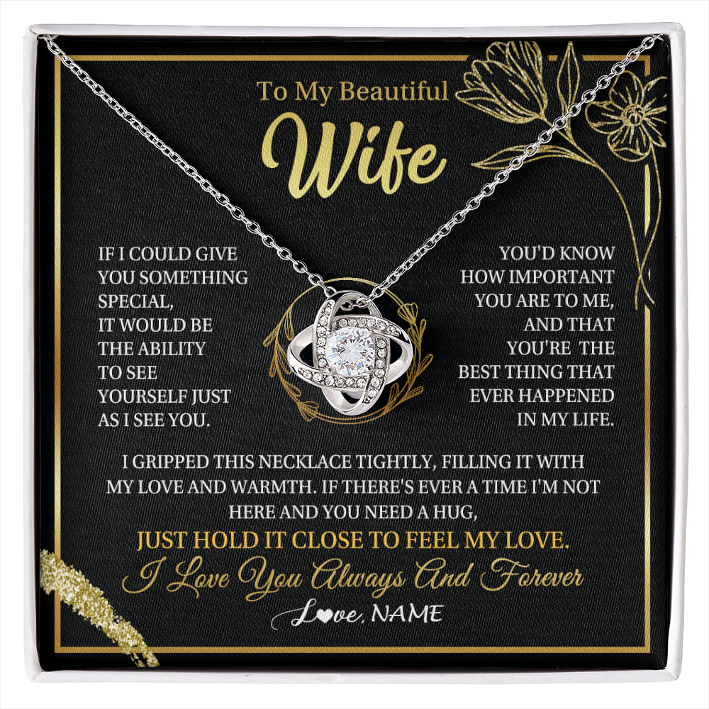 Love Knot Necklace 14K White Gold Finish | 1 | Personalized To My Beautiful Wife Necklace From Husband My Love Wife Birthday Romantic Unique Anniversary Wedding Christmas Customized Gift Box Message Card | siriusteestore