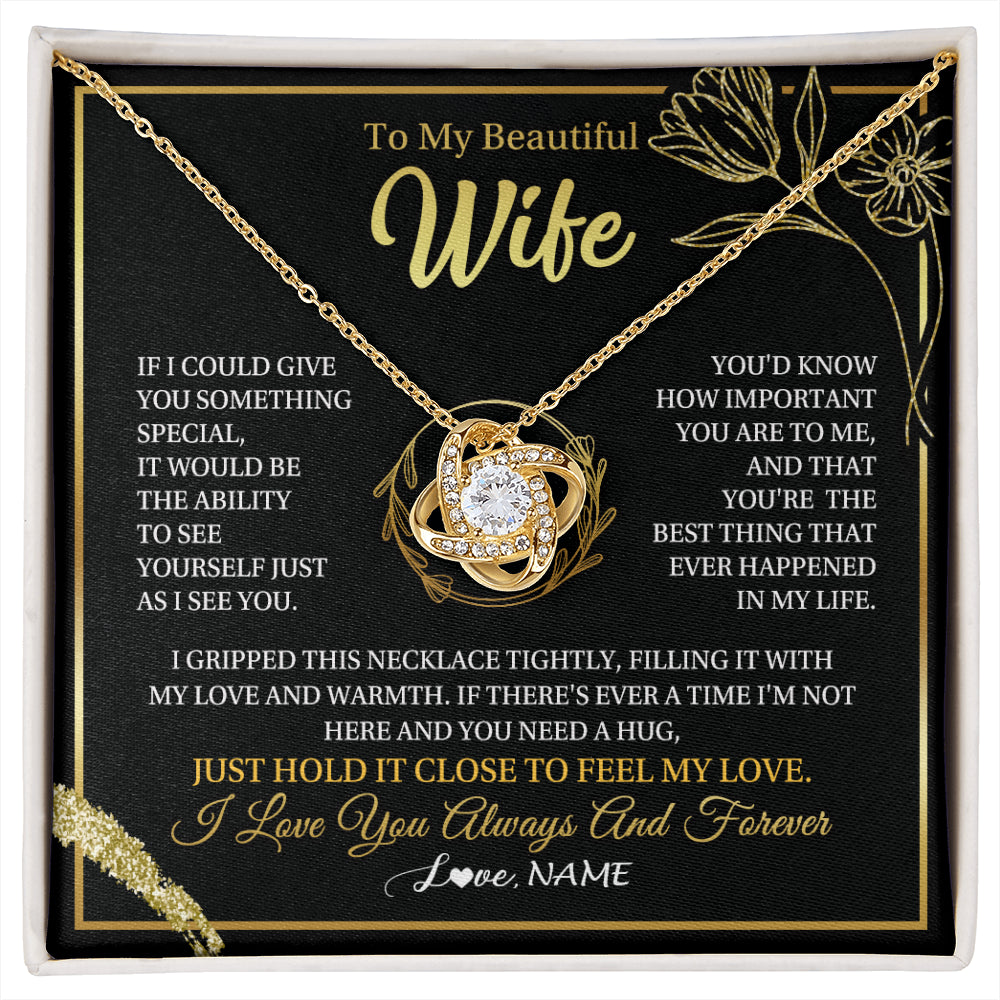 Love Knot Necklace 18K Yellow Gold Finish | 1 | Personalized To My Beautiful Wife Necklace From Husband My Love Wife Birthday Romantic Unique Anniversary Wedding Christmas Customized Gift Box Message Card | siriusteestore