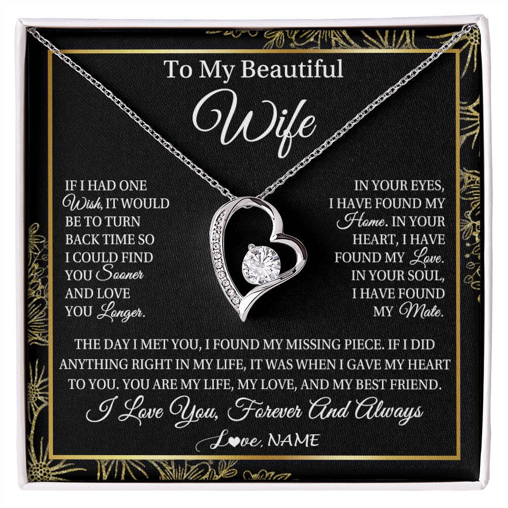 Forever Love Necklace 14K White Gold Finish | Personalized To My Beautiful Wife Necklace From Husband Romantic Gifts Wife Birthday Anniversary Jewelry Valentines Christmas Customized Gift Box Message Card | siriusteestore