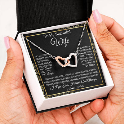 Interlocking Hearts Necklace Stainless Steel & Rose Gold Finish | Personalized To My Beautiful Wife Necklace From Husband Romantic Gifts Wife Birthday Anniversary Jewelry Valentines Christmas Customized Gift Box Message Card | siriusteestore