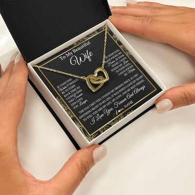 Interlocking Hearts Necklace 18K Yellow Gold Finish | Personalized To My Beautiful Wife Necklace From Husband Romantic Gifts Wife Birthday Anniversary Jewelry Valentines Christmas Customized Gift Box Message Card | siriusteestore