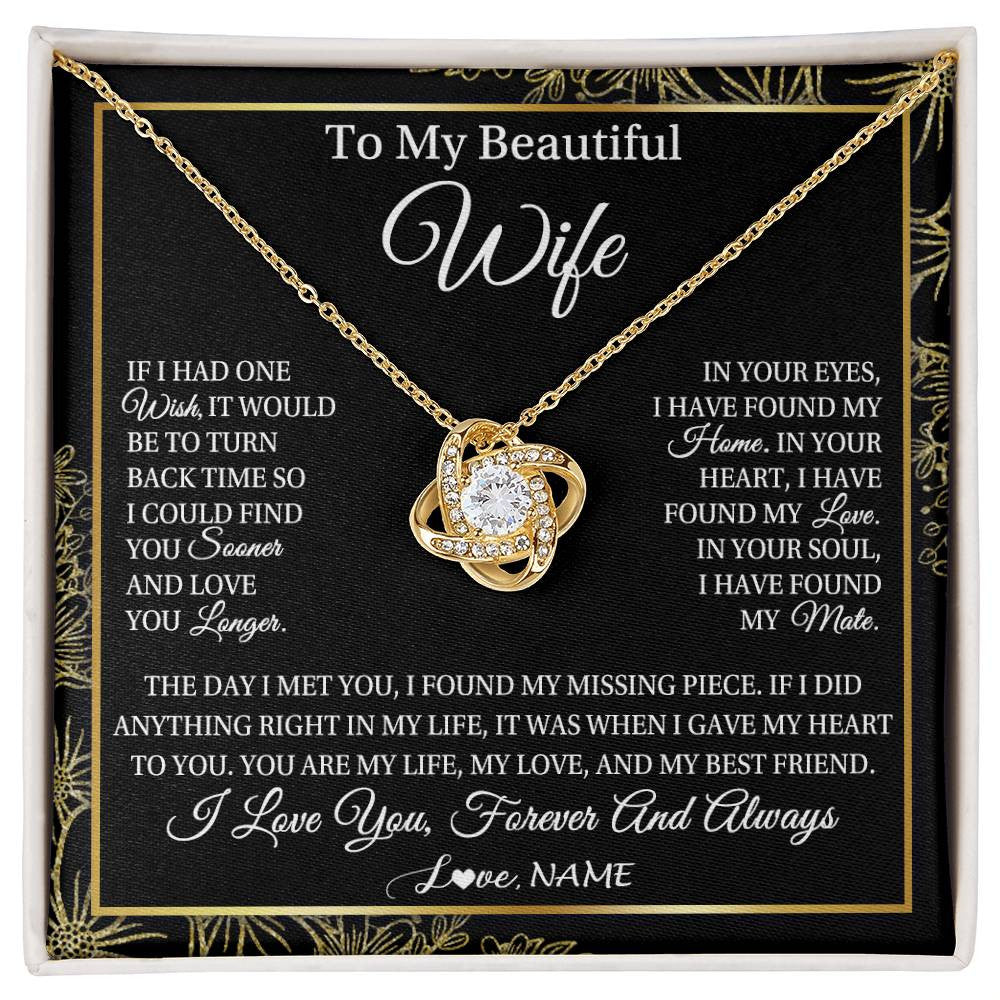 Love Knot Necklace 18K Yellow Gold Finish | Personalized To My Beautiful Wife Necklace From Husband Romantic Gifts Wife Birthday Anniversary Jewelry Valentines Christmas Customized Gift Box Message Card | siriusteestore
