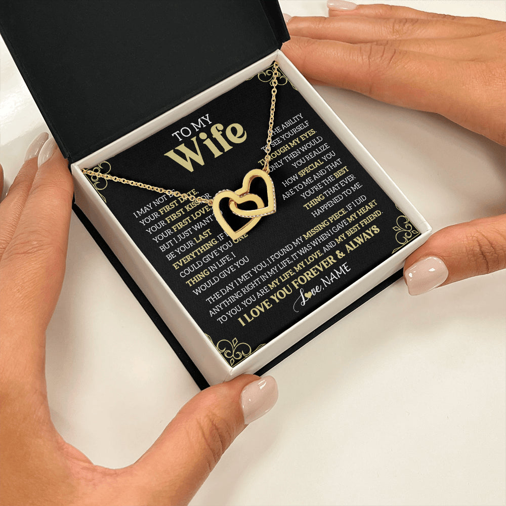 Interlocking Hearts Necklace 18K Yellow Gold Finish | 2 | Personalized To My Beautiful Wife Necklace From Husband The Day I Met You Birthday Gifts For Wife Anniversary Wedding Valentines Day Gift Box Message Card | siriusteestore