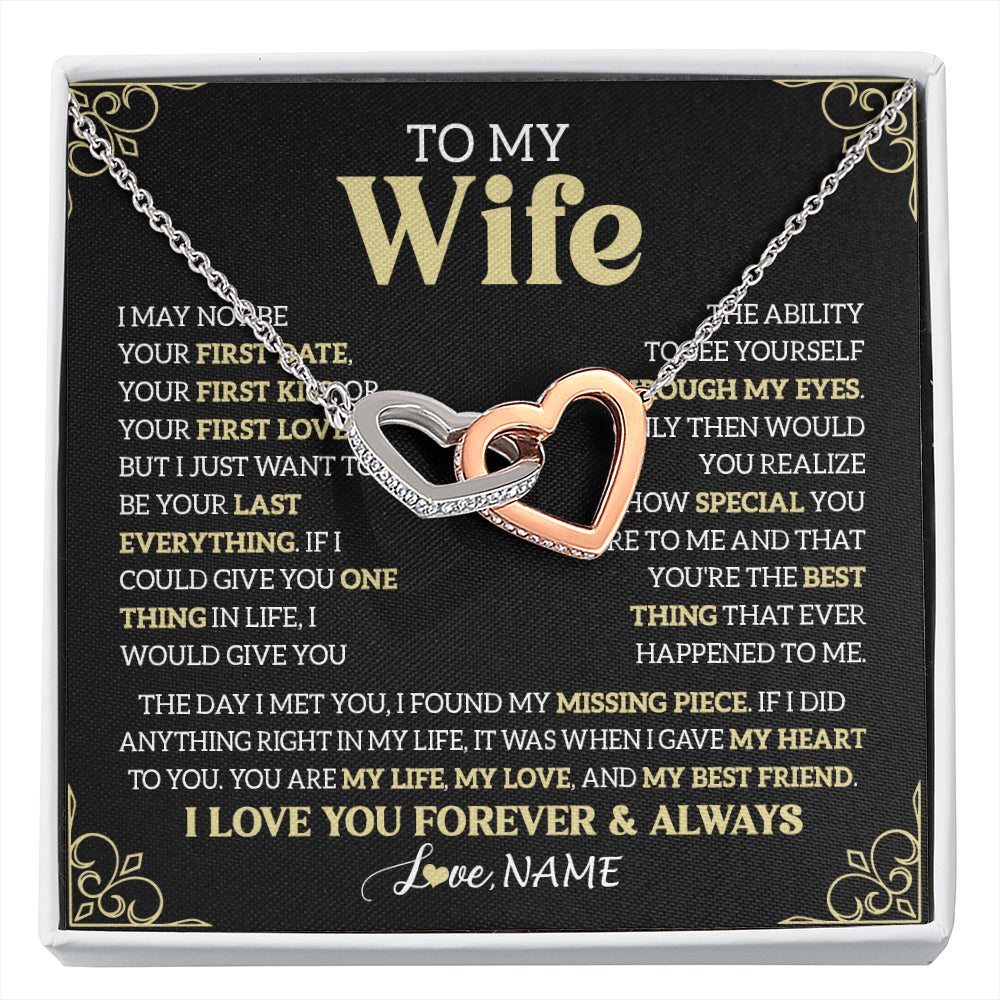 Interlocking Hearts Necklace Stainless Steel & Rose Gold Finish | 1 | Personalized To My Beautiful Wife Necklace From Husband The Day I Met You Birthday Gifts For Wife Anniversary Wedding Valentines Day Gift Box Message Card | siriusteestore