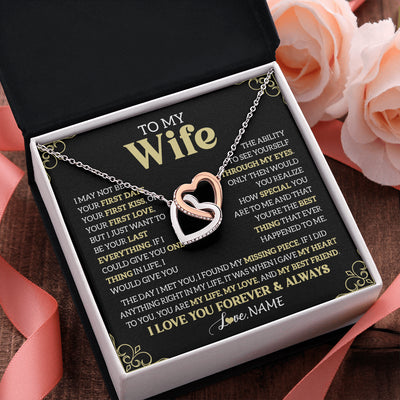 Interlocking Hearts Necklace Stainless Steel & Rose Gold Finish | 2 | Personalized To My Beautiful Wife Necklace From Husband The Day I Met You Birthday Gifts For Wife Anniversary Wedding Valentines Day Gift Box Message Card | siriusteestore