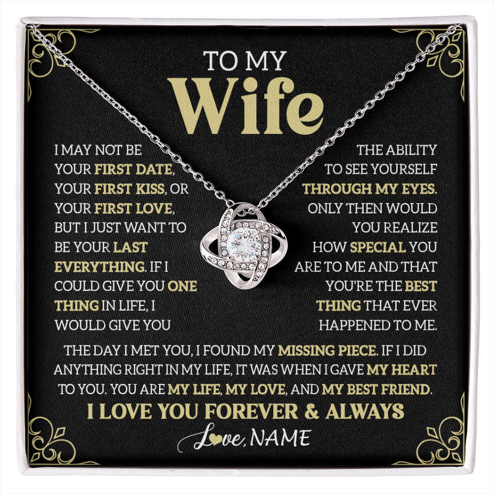 Love Knot Necklace 14K White Gold Finish | 1 | Personalized To My Beautiful Wife Necklace From Husband The Day I Met You Birthday Gifts For Wife Anniversary Wedding Valentines Day Gift Box Message Card | siriusteestore