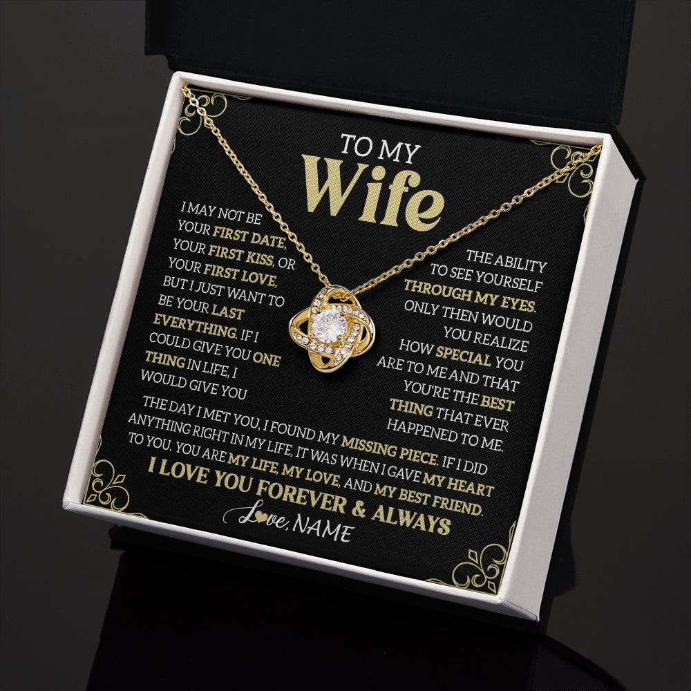 Love Knot Necklace 18K Yellow Gold Finish | 2 | Personalized To My Beautiful Wife Necklace From Husband The Day I Met You Birthday Gifts For Wife Anniversary Wedding Valentines Day Gift Box Message Card | siriusteestore