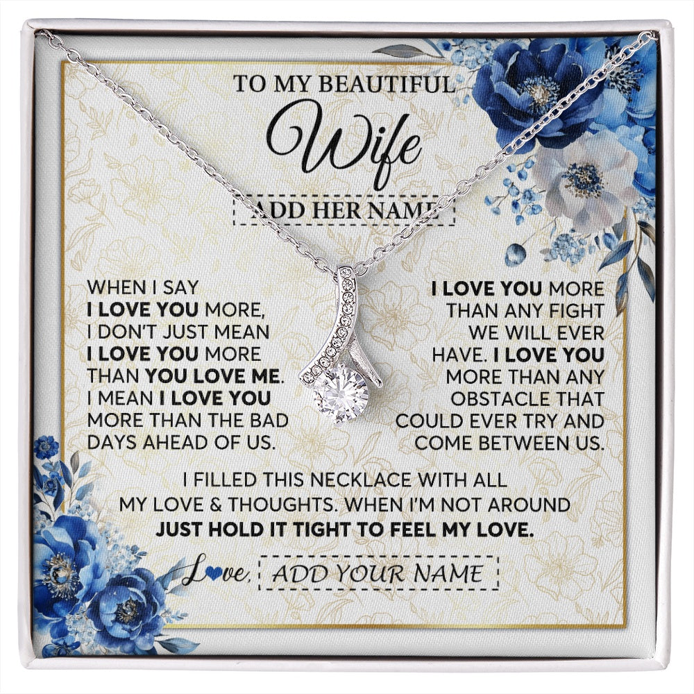 Alluring Beauty Necklace 14K White Gold Finish | 1 | Personalized To My Beautiful Wife Necklace From Husband When I Say Wife Gifts Romantic Birthday Valentines For Her Christmas Custom Gift Box Message Card | https://siriusteestore.