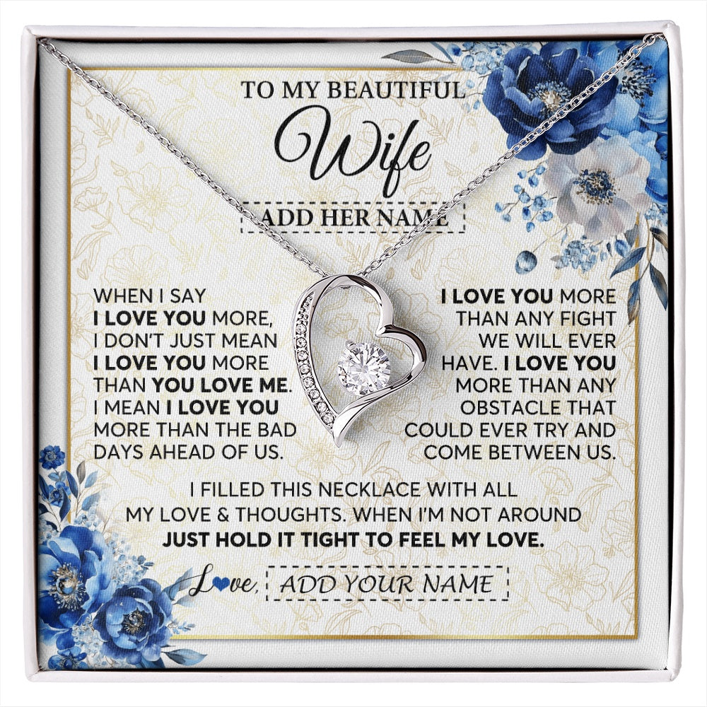 Forever Love Necklace 14K White Gold Finish | 1 | Personalized To My Beautiful Wife Necklace From Husband When I Say Wife Gifts Romantic Birthday Valentines For Her Christmas Custom Gift Box Message Card | https://siriusteestore.