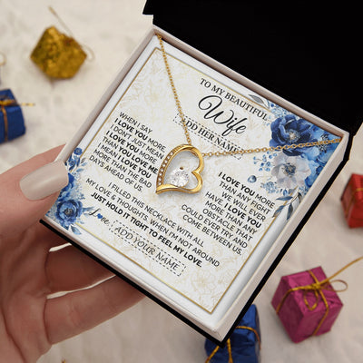 Forever Love Necklace 18K Yellow Gold Finish | 2 | Personalized To My Beautiful Wife Necklace From Husband When I Say Wife Gifts Romantic Birthday Valentines For Her Christmas Custom Gift Box Message Card | https://siriusteestore.
