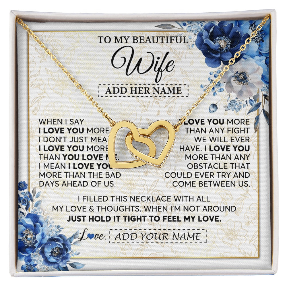 Interlocking Hearts Necklace 18K Yellow Gold Finish | 1 | Personalized To My Beautiful Wife Necklace From Husband When I Say Wife Gifts Romantic Birthday Valentines For Her Christmas Custom Gift Box Message Card | https://siriusteestore.