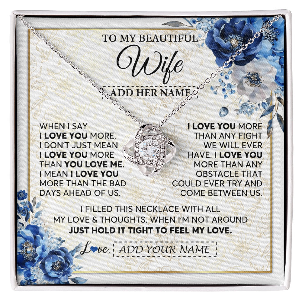 Love Knot Necklace 14K White Gold Finish | 1 | Personalized To My Beautiful Wife Necklace From Husband When I Say Wife Gifts Romantic Birthday Valentines For Her Christmas Custom Gift Box Message Card | https://siriusteestore.