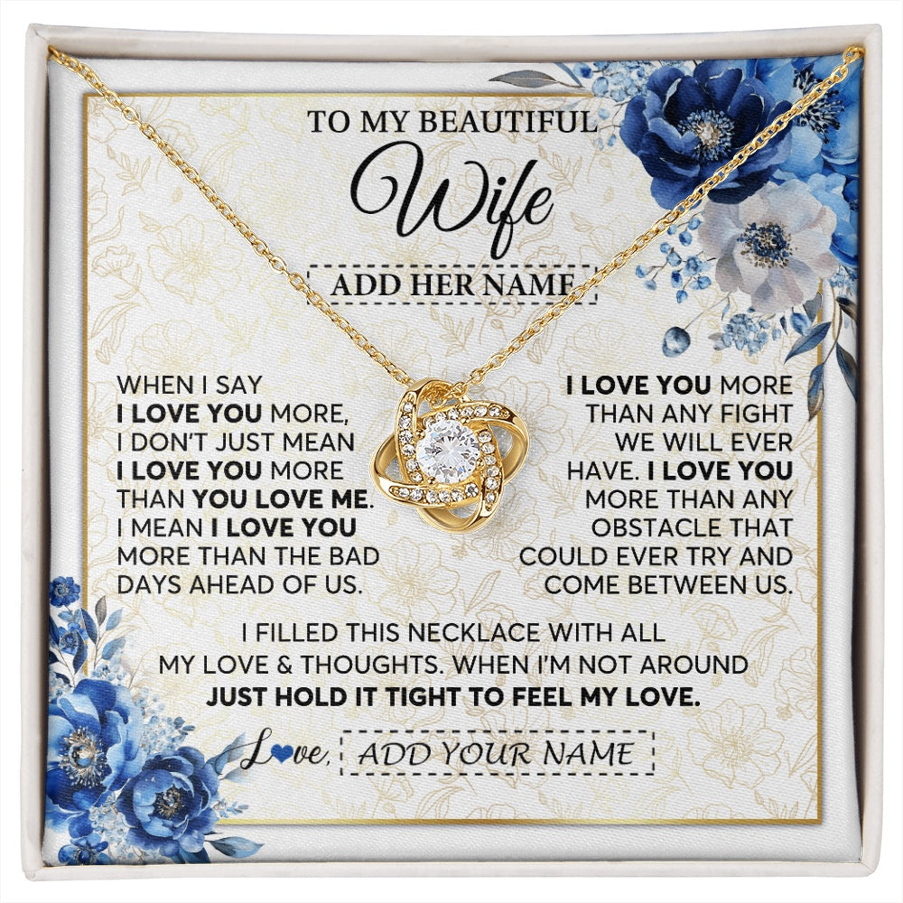 Love Knot Necklace 18K Yellow Gold Finish | 1 | Personalized To My Beautiful Wife Necklace From Husband When I Say Wife Gifts Romantic Birthday Valentines For Her Christmas Custom Gift Box Message Card | https://siriusteestore.