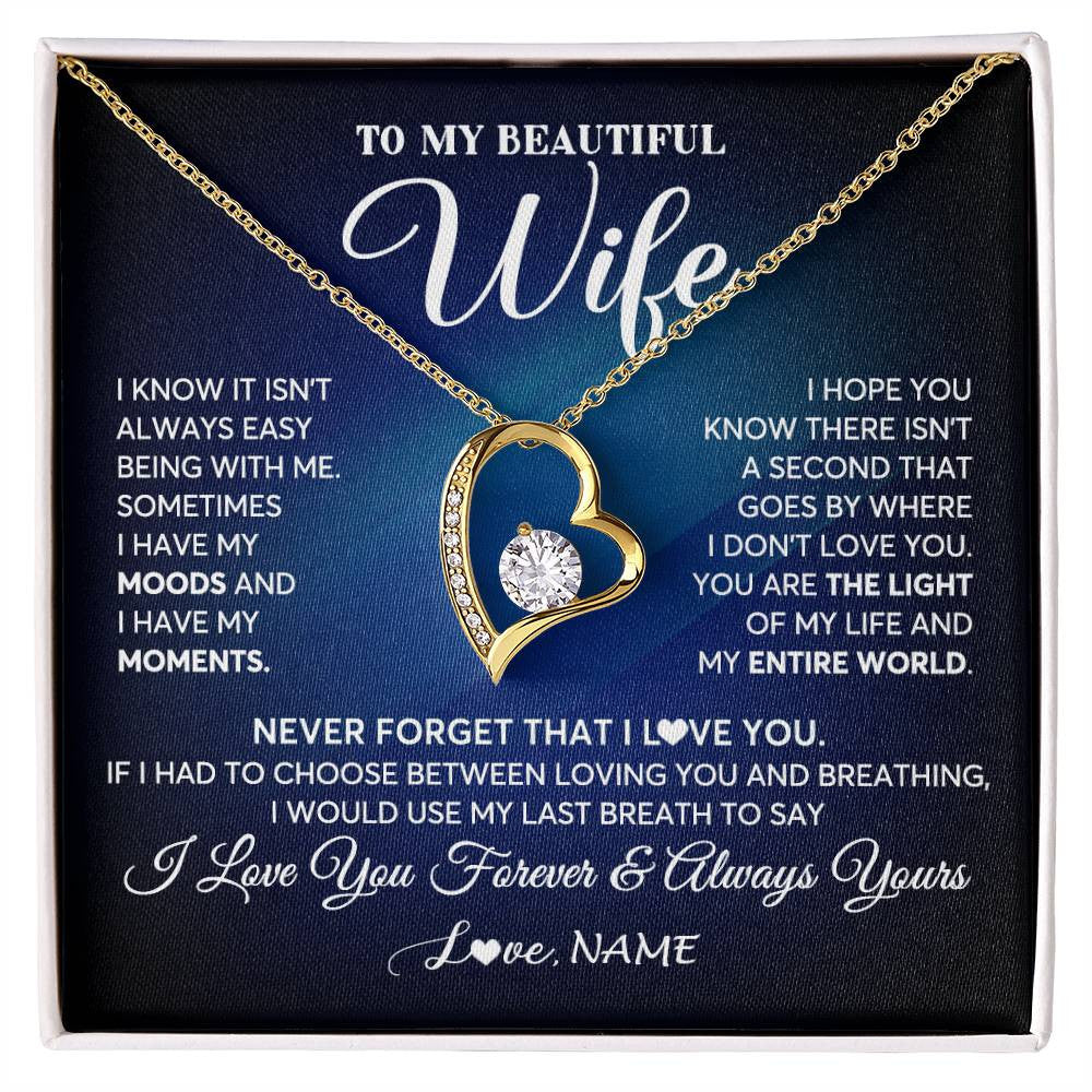 Forever Love Necklace 18K Yellow Gold Finish | 1 | Personalized To My Beautiful Wife Necklace From Husband You Are The Light Of My Life Soulmate Wife Birthday Valentines Day Customized Gift Box Message Card | siriusteestore