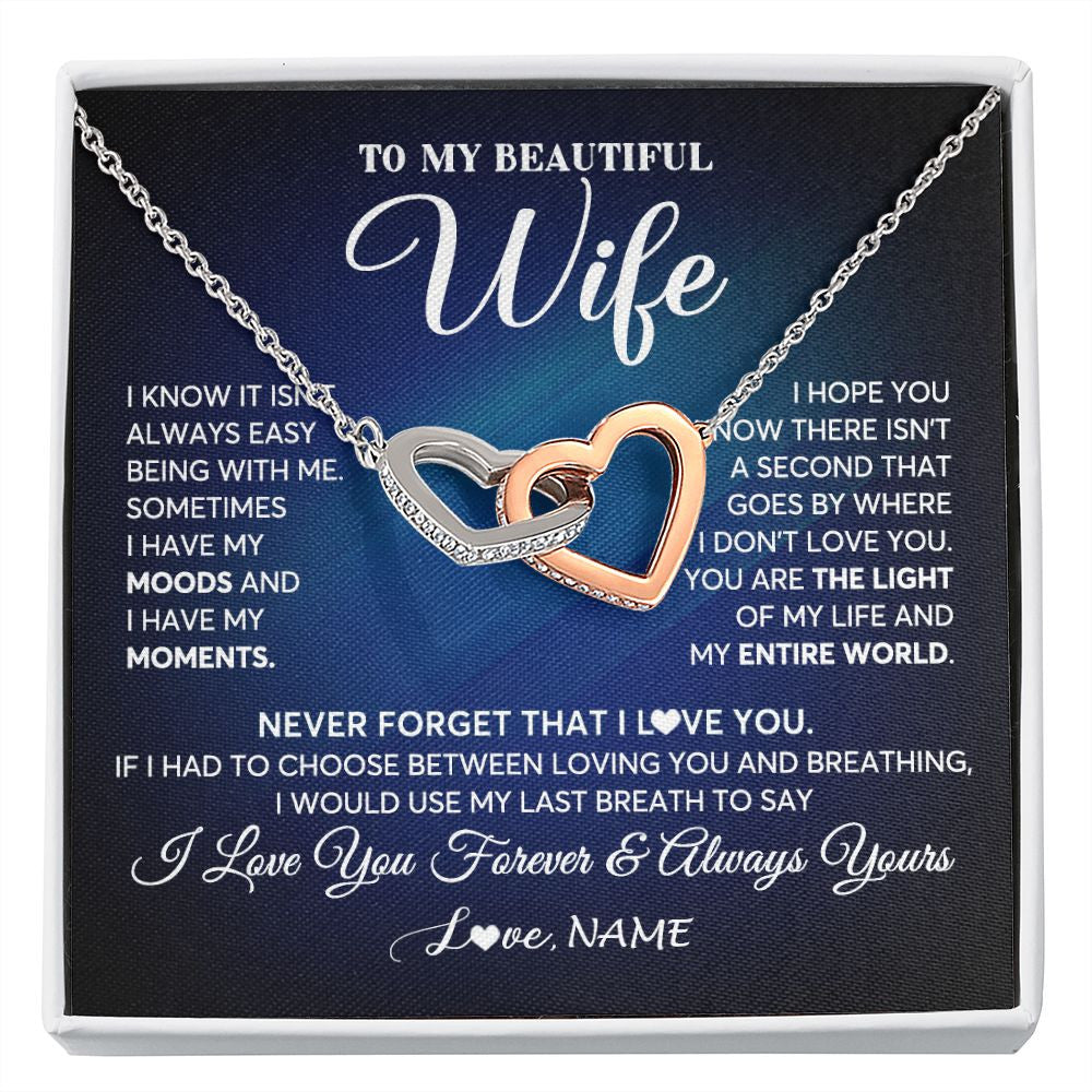 Interlocking Hearts Necklace | Personalized To My Beautiful Wife Necklace From Husband You Are The Light Of My Life Soulmate Wife Birthday Valentines Day Customized Gift Box Message Card | siriusteestore