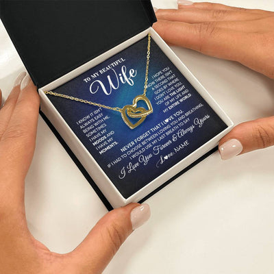 Interlocking Hearts Necklace 18K Yellow Gold Finish | 2 | Personalized To My Beautiful Wife Necklace From Husband You Are The Light Of My Life Soulmate Wife Birthday Valentines Day Customized Gift Box Message Card | siriusteestore