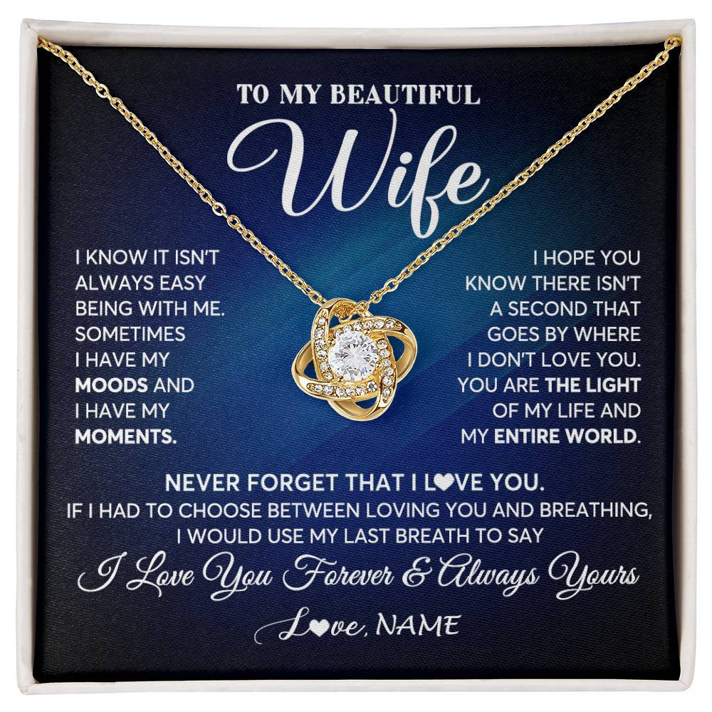 Love Knot Necklace 18K Yellow Gold Finish | 1 | Personalized To My Beautiful Wife Necklace From Husband You Are The Light Of My Life Soulmate Wife Birthday Valentines Day Customized Gift Box Message Card | siriusteestore