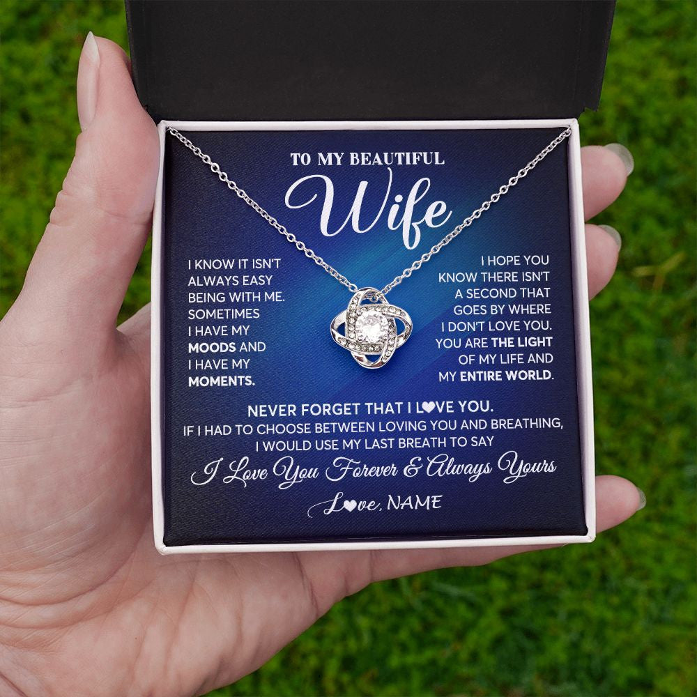 Love Knot Necklace | Personalized To My Beautiful Wife Necklace From Husband You Are The Light Of My Life Soulmate Wife Birthday Valentines Day Customized Gift Box Message Card | siriusteestore