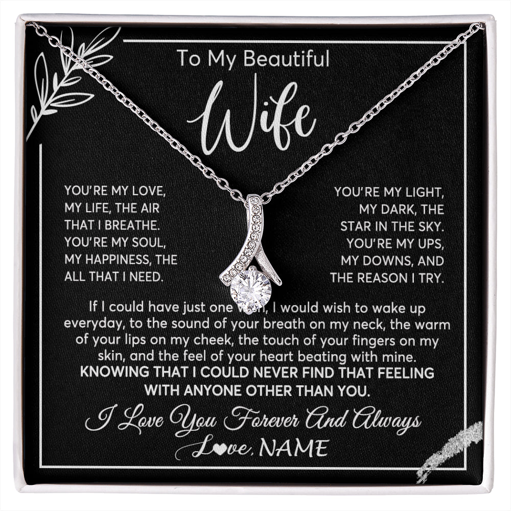 Alluring Beauty Necklace 14K White Gold Finish | 1 | Personalized To My Beautiful Wife Necklace From Husband You're My Love Wife Birthday Anniversary Valentines Day Christmas Customized Gift Box Message Card | siriusteestore