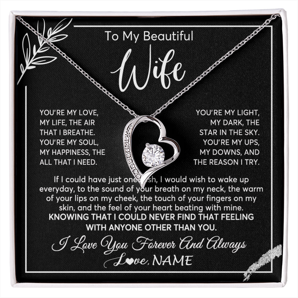 Forever Love Necklace 14K White Gold Finish | 1 | Personalized To My Beautiful Wife Necklace From Husband You're My Love Wife Birthday Anniversary Valentines Day Christmas Customized Gift Box Message Card | siriusteestore