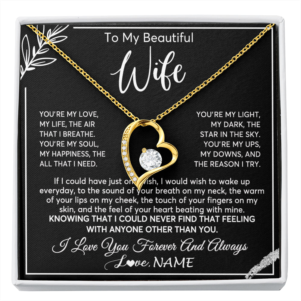 Forever Love Necklace 18K Yellow Gold Finish | 1 | Personalized To My Beautiful Wife Necklace From Husband You're My Love Wife Birthday Anniversary Valentines Day Christmas Customized Gift Box Message Card | siriusteestore