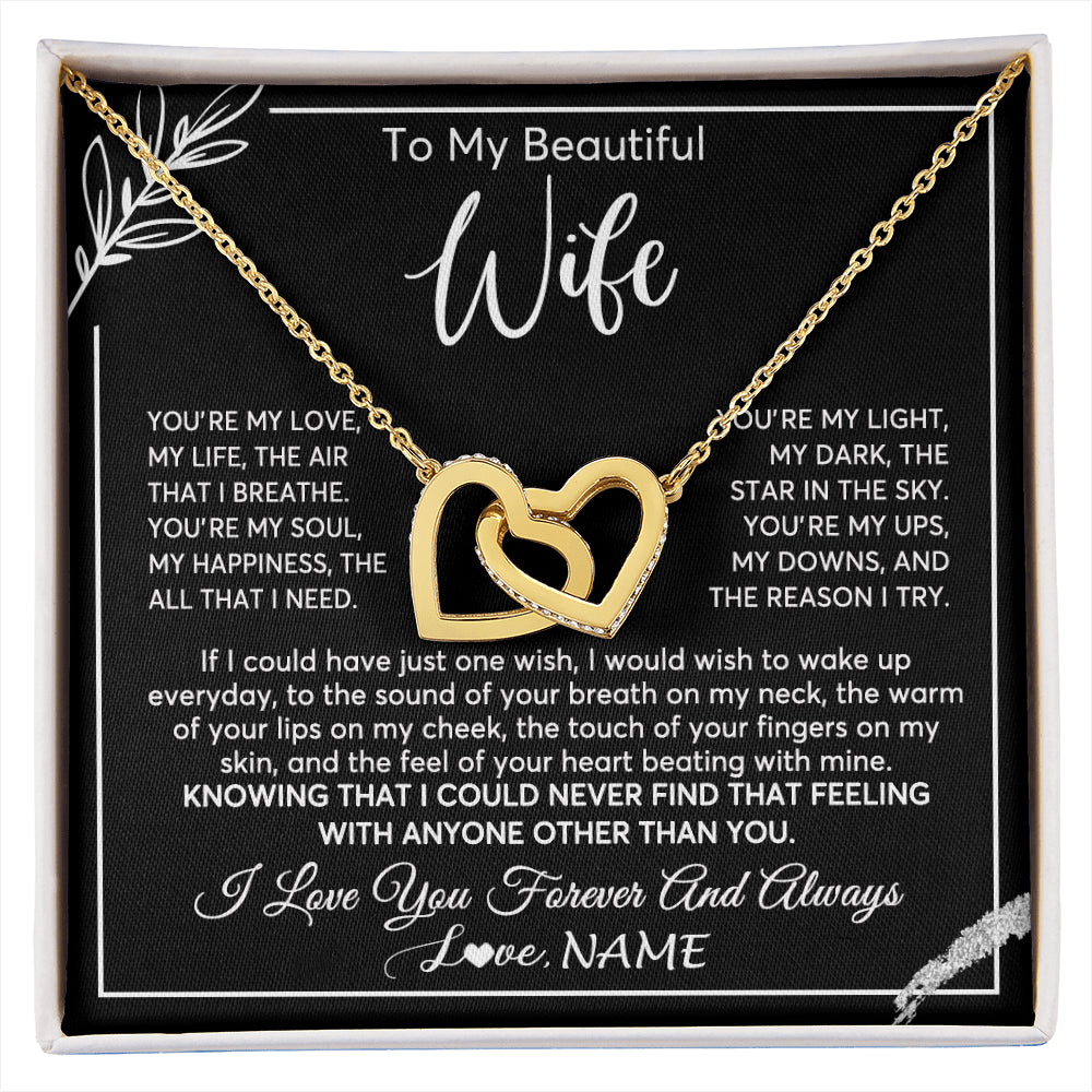 Interlocking Hearts Necklace 18K Yellow Gold Finish | 1 | Personalized To My Beautiful Wife Necklace From Husband You're My Love Wife Birthday Anniversary Valentines Day Christmas Customized Gift Box Message Card | siriusteestore