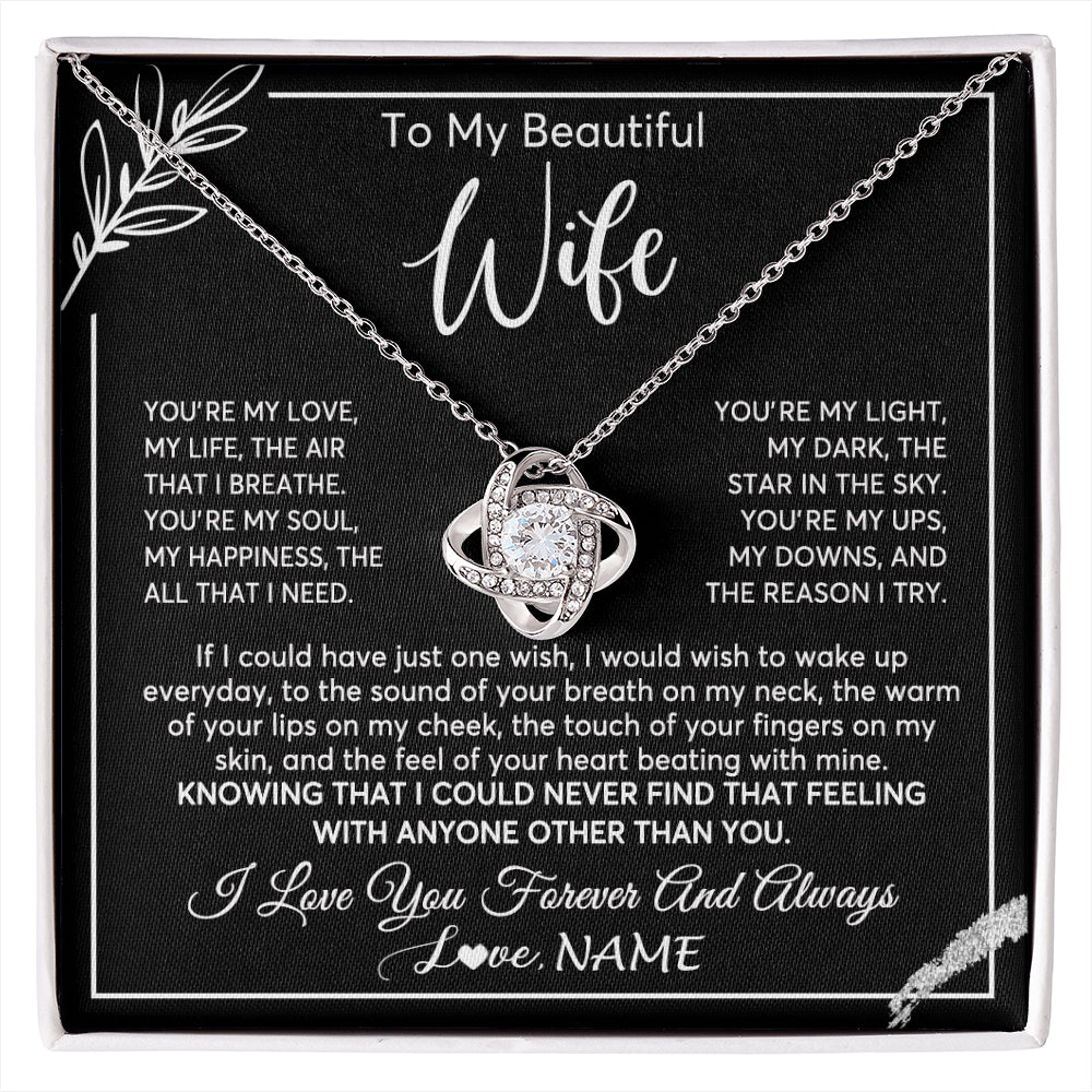 Love Knot Necklace 14K White Gold Finish | 1 | Personalized To My Beautiful Wife Necklace From Husband You're My Love Wife Birthday Anniversary Valentines Day Christmas Customized Gift Box Message Card | siriusteestore