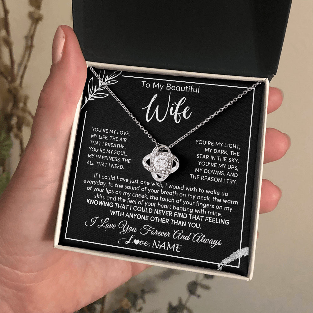 Love Knot Necklace 14K White Gold Finish | 2 | Personalized To My Beautiful Wife Necklace From Husband You're My Love Wife Birthday Anniversary Valentines Day Christmas Customized Gift Box Message Card | siriusteestore
