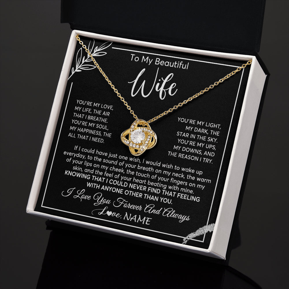 Love Knot Necklace 18K Yellow Gold Finish | 2 | Personalized To My Beautiful Wife Necklace From Husband You're My Love Wife Birthday Anniversary Valentines Day Christmas Customized Gift Box Message Card | siriusteestore