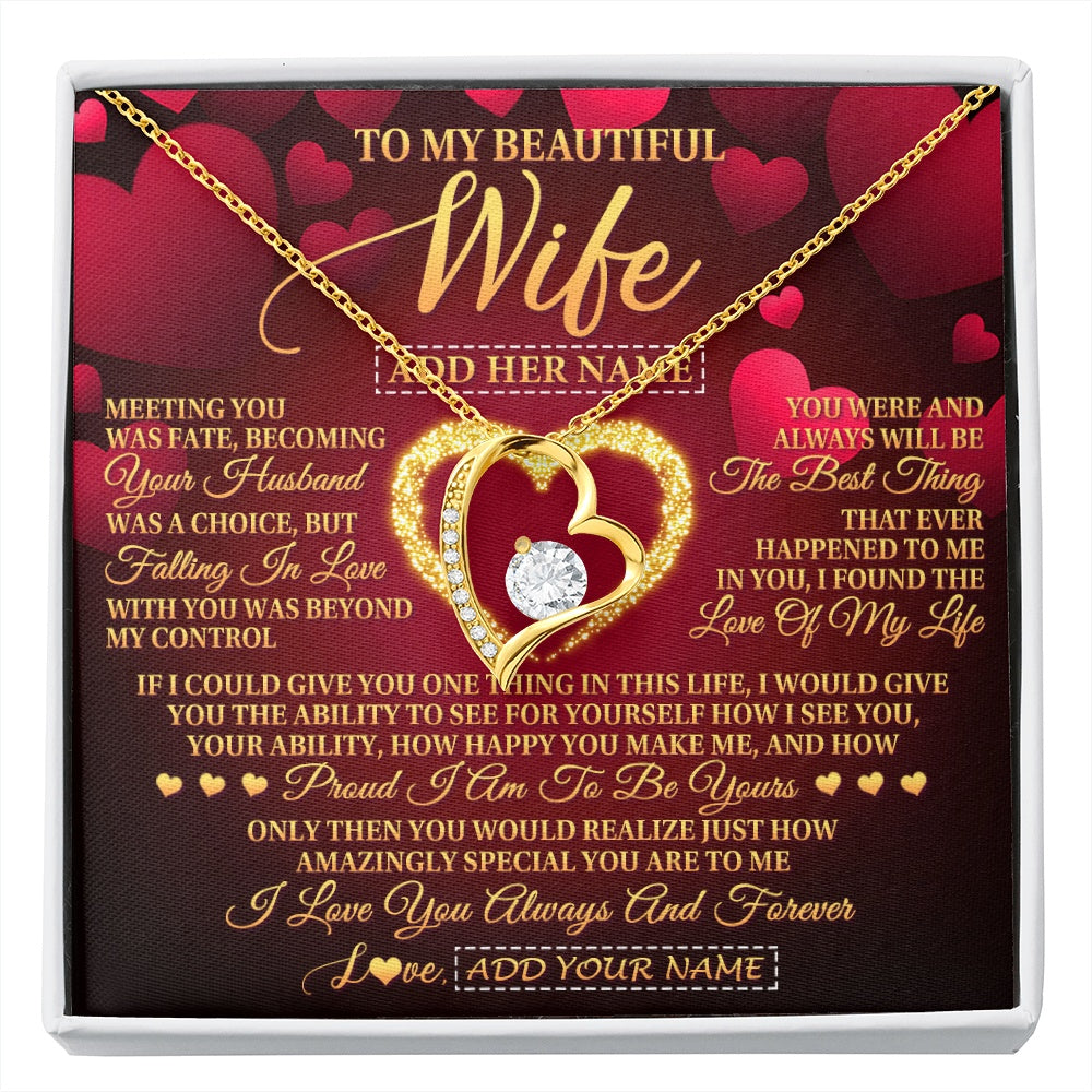 Forever Love Necklace 18K Yellow Gold Finish | 1 | Personalized To My Beautiful Wife Necklace Gift From Husband Heartfelt Wedding Anniversary Valentines Day Wife Gifts Christmas Custom Gift Box Message Card | siriusteestore.myshopify