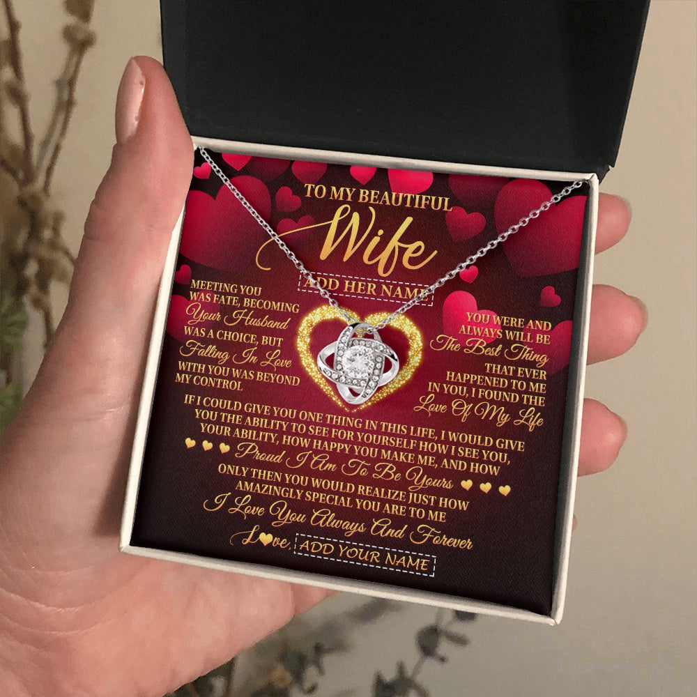 Love Knot Necklace 14K White Gold Finish | 2 | Personalized To My Beautiful Wife Necklace Gift From Husband Heartfelt Wedding Anniversary Valentines Day Wife Gifts Christmas Custom Gift Box Message Card | siriusteestore.myshopify